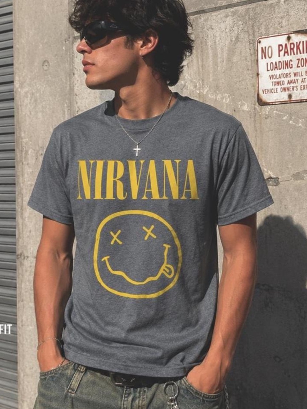 NIRVANA Gray Tee with Yellow Smiley Logo